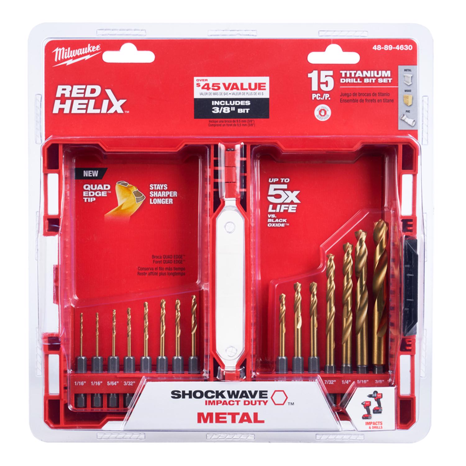 Milwaukee Shockwave Titanium Red Helix Drill Bit Set 15 pc - Intensery