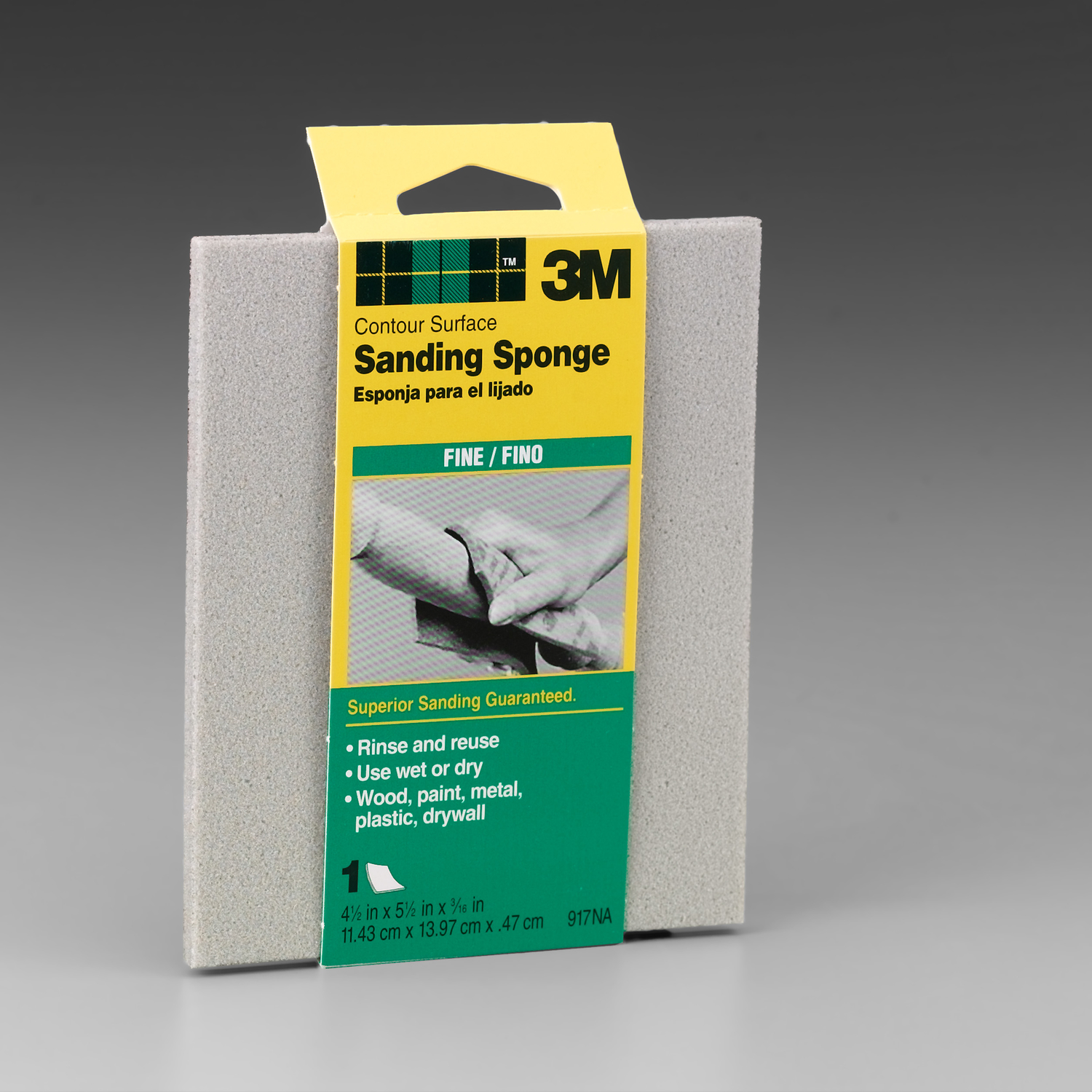 3M 5-1/2 in. L X 4-1/2 in. W X 3/16 in. 120 Grit Fine Contour Sanding Sponge - Intensery