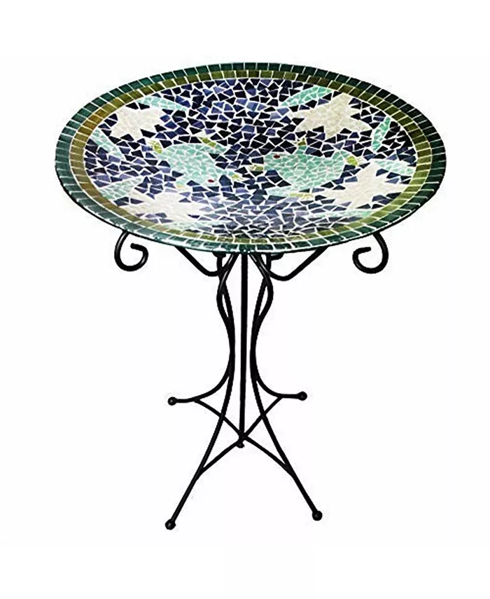 Gardener's Select Gardeners Select GSA14BFG01D Mosaic Frogs Glass Bird Bath and Stand - Intensery