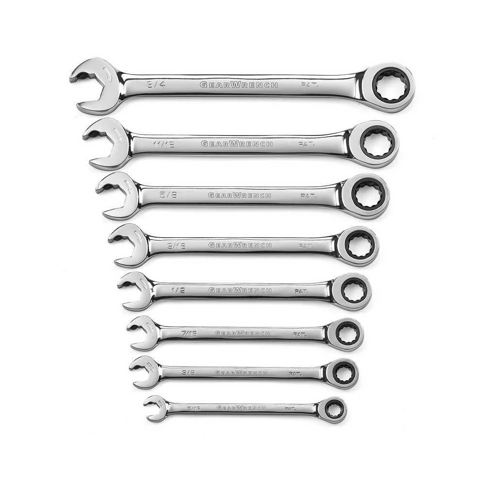 GEARWRENCH 8 Pc 12 Point Open End Ratcheting Combination SAE Wrench Set - Intensery