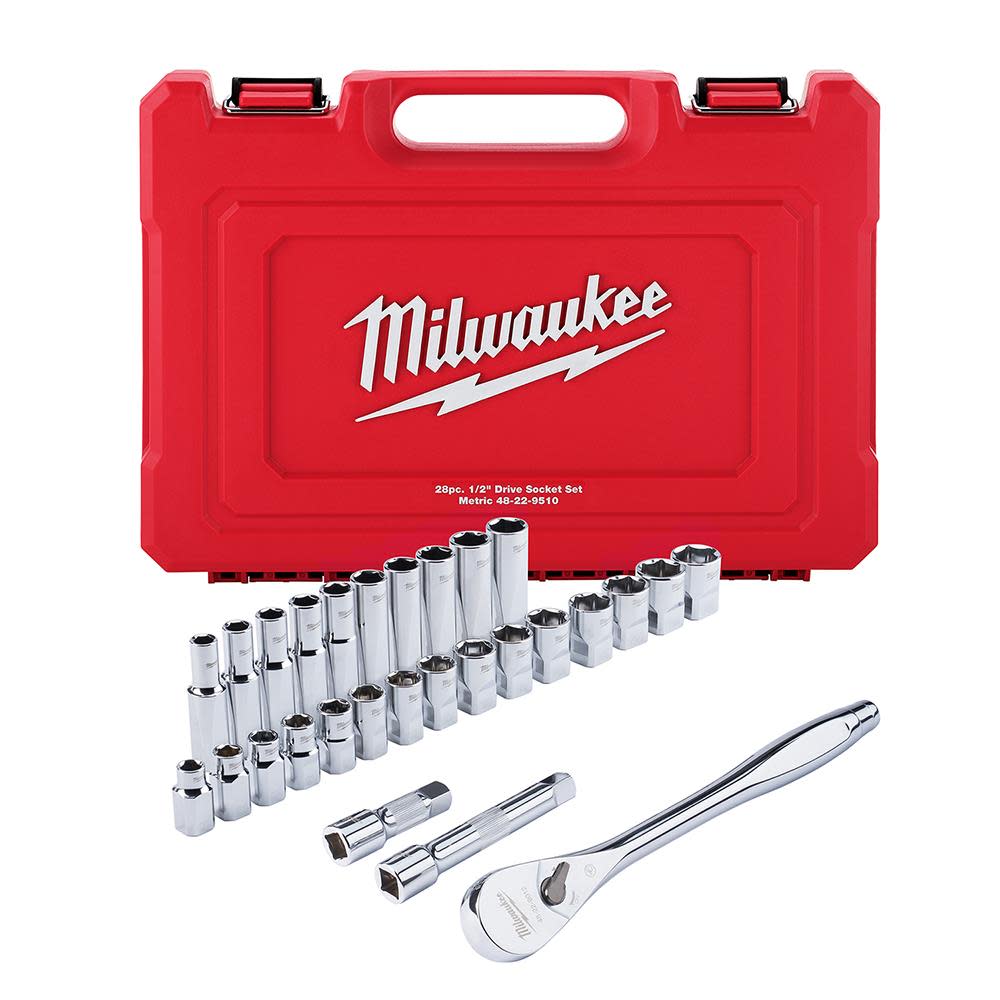 Milwaukee 28 pc. 1/2 in. Socket Wrench Set (Metric) 48-22-9510 from Milwaukee - Intensery