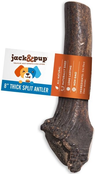 Jack and Pup Large Split Elk Antler Extra Thick Dog Chew Treats， 8-in - Intensery