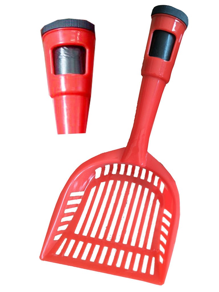 Pet Life Poopin-Scoopin Dog And Cat Pooper Scooper Litter Shovel With Built-In Waste Bag Handle Holster in Red (One Size) - Pet Life PS1RD - Intensery