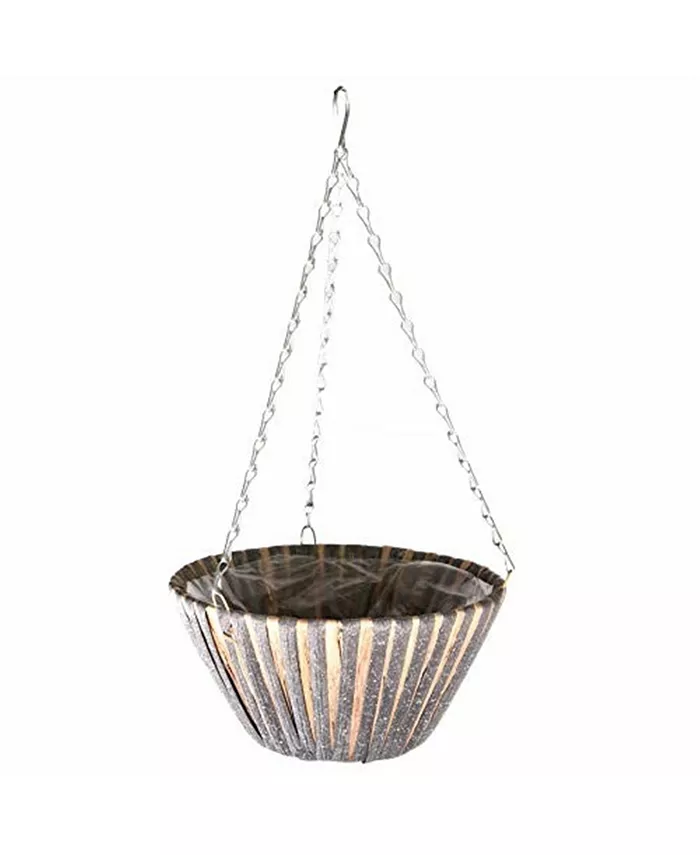 Gardener's Select Woven Straw Plastic Hanging Basket， Gray and Tan - Intensery
