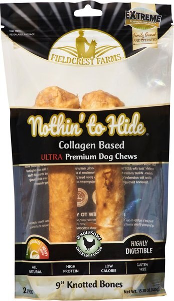Fieldcrest Farms Nothin To Hide 9-in Ultra Knotted Bone Chicken Dog Treats， 2 count - Intensery