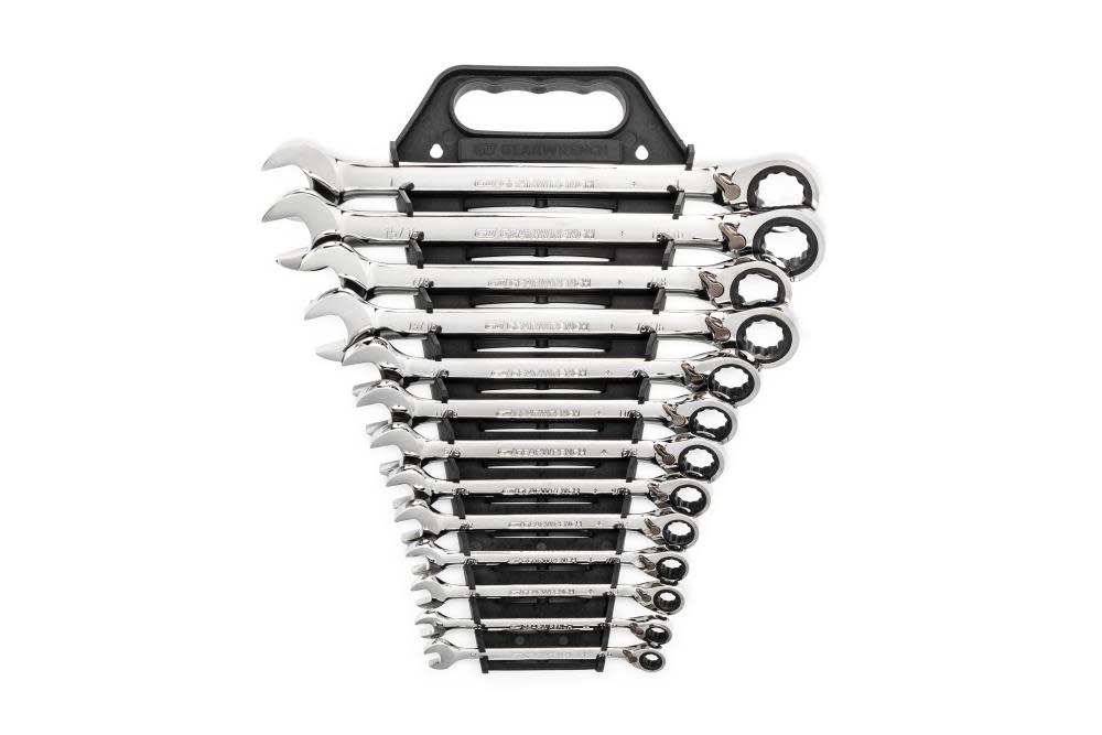 13 Pc 72-Tooth 12 Point Reversible Ratcheting Combination SAE Wrench Set - Intensery