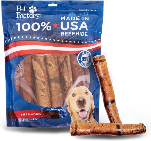 Pet Factory Beefhide 8-inch Rolls Beef Flavored Dog Hard Chews， 15 count - Intensery