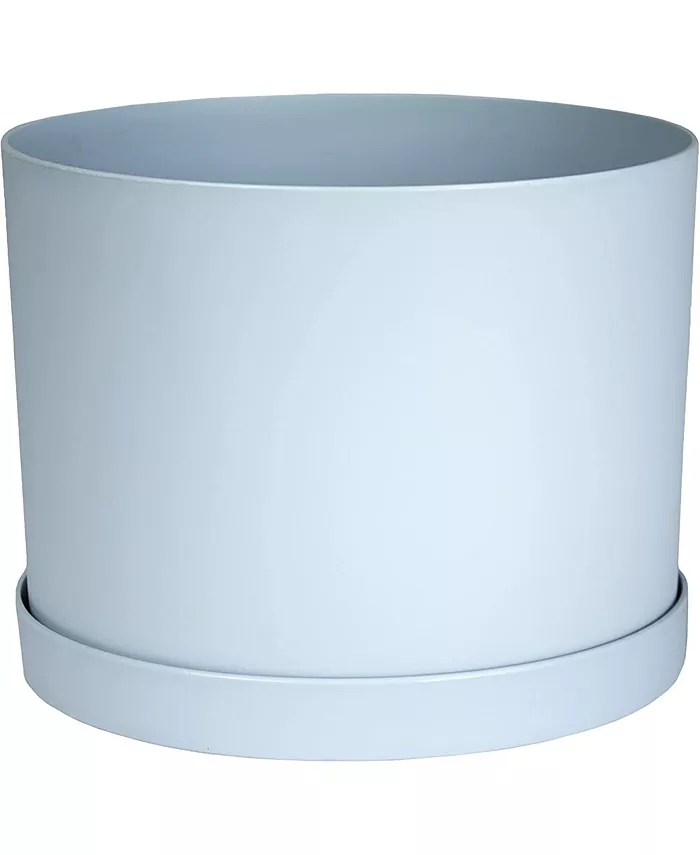 Bloem Mathers Planter w  Saucer Tray Misty Blue Garden Plater， White， 8 inches - Intensery