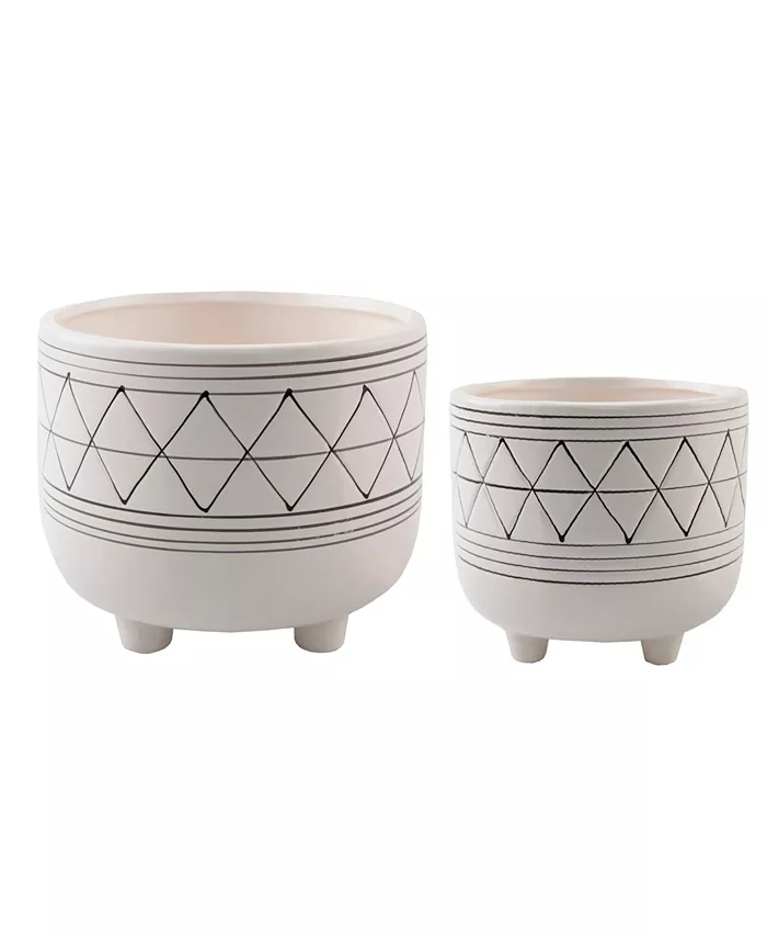 Flora Bunda Geo Ceramic Planter with Legs， Set of 2 - Intensery