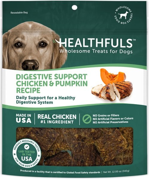 RUFFIN' IT Healthfuls Digestive Support Chicken and Pumpkin Recipe Dog Treats， 12-oz bag - Intensery