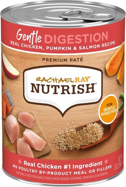 Rachael Ray Nutrish Gentle Digestion Real Chicken， Pumpkin and Salmon Canned Dog Food， 13-oz， case of 12 - Intensery