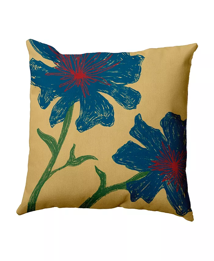 E by Design 16 Inch Teal and Gold Decorative Floral Throw Pillow - Intensery