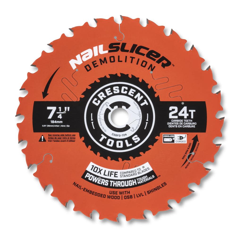 CRESCENT APEX Circular Saw Blade 7 1/4 x 24 Tooth NailSlicer Demolition - Intensery