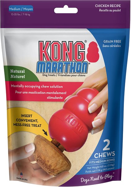 KONG Marathon Chicken Recipe Grain-Free Dog Medium Chew Treats， 2 count - Intensery