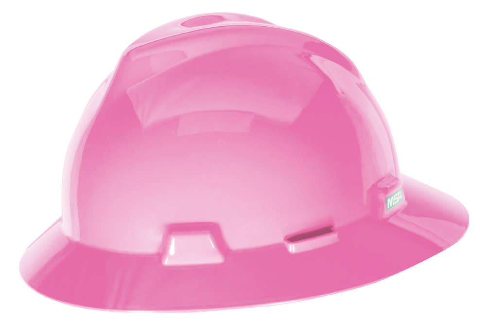 MS Safety Works V Gard Slotted Full Brim Hard Hat， Hot Pink， with Fas Trac III Suspension - Intensery
