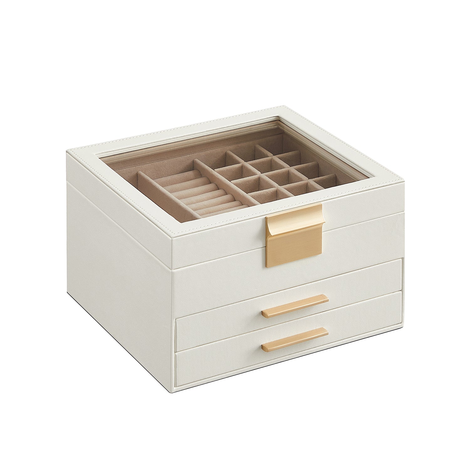 SONGMICS 3-Layer Jewelry Box with Glass LidWhite - Intensery