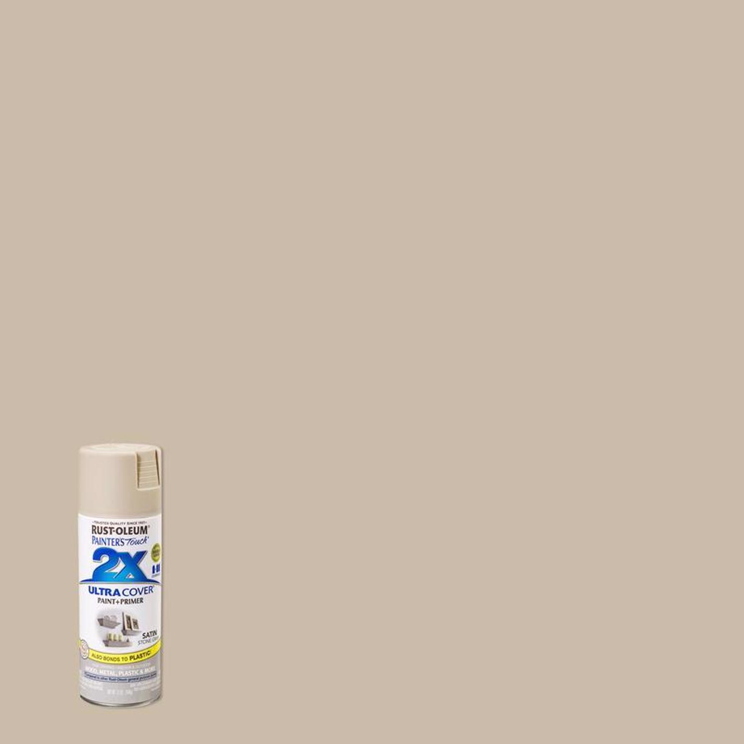 Rust-Oleum Painter\u0027s Touch 2X Ultra Cover Satin Stone Gray Paint+Primer Spray Paint 12 oz - Intensery