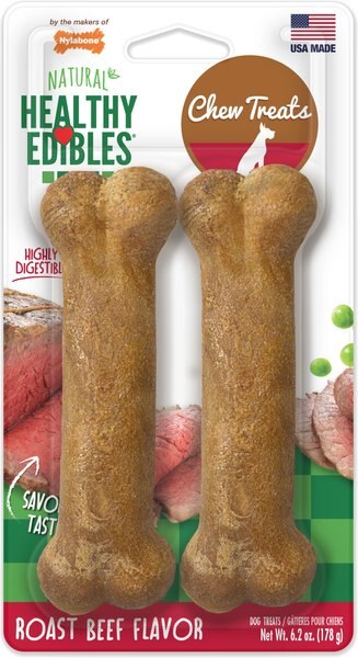 Nylabone Healthy Edibles Long Lasting Roast Beef Flavor Medium Breed Dog Bone Treats - Intensery