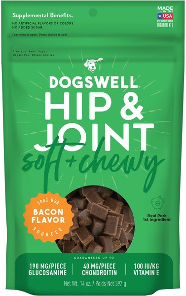 Dogswell Hip and Joint Bacon Soft and Chewy Dog Treats， 14-oz bag - Intensery