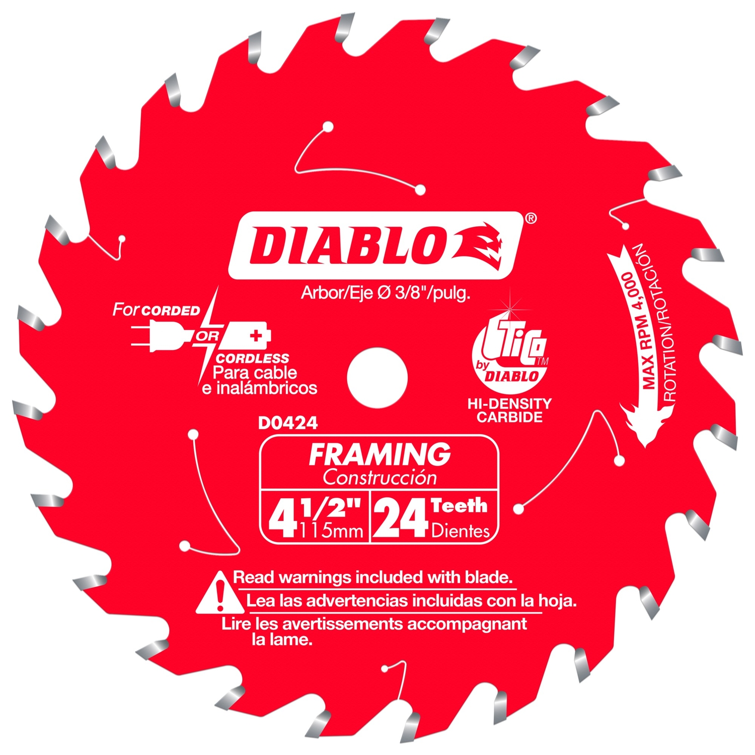 Diablo 4-1/2 in. D X 3/8 in. TiCo Hi-Density Carbide Framing Saw Blade 24 teeth 1 pk - Intensery