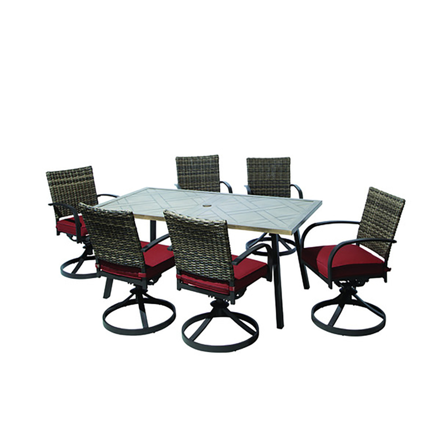 Living Accents Valencia 7 pc Brown Aluminum Swivel Dining Set Red - Intensery
