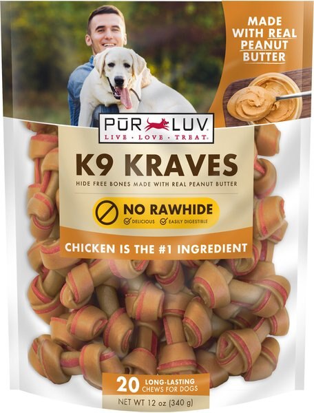 Pur Luv K9 Kraves Peanut Butter Dog Treats， 20 count - Intensery