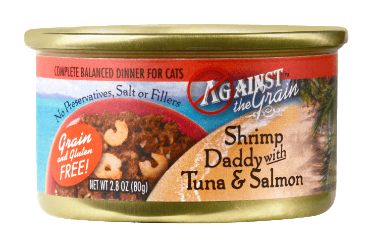 Against the Grain Shrimp Daddy with Tuna and Salmon Canned Cat Food - 2.8 oz， case of 24 - Intensery