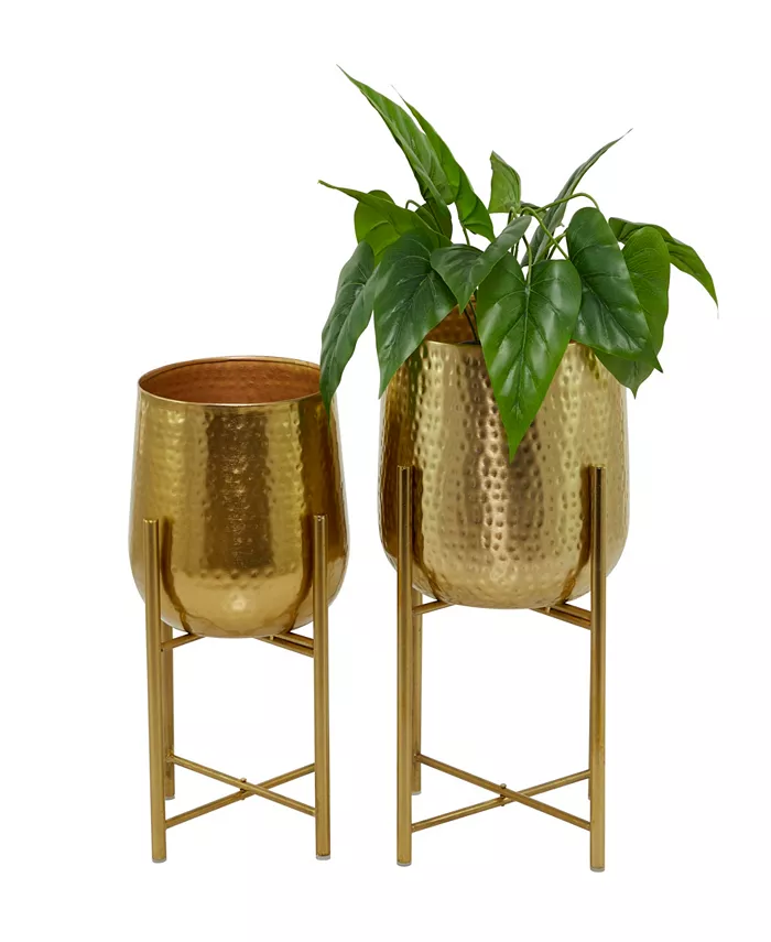 CosmoLiving Metal Deep Recessed Dome Planter with Removable Stand Set of 2 - Intensery