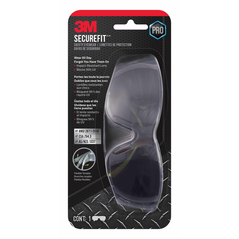 3M SecureFit Anti-Fog Safety Glasses Gray Lens Black Frame 1 pc - Intensery