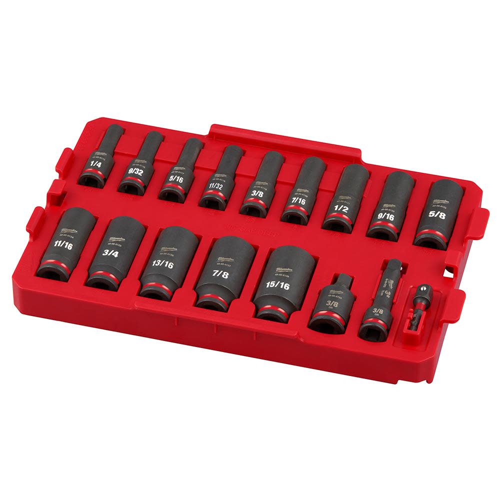 Milwaukee SHOCKWAVE Impact Duty Socket 3/8” Dr 17pc SAE Tray Set - Intensery