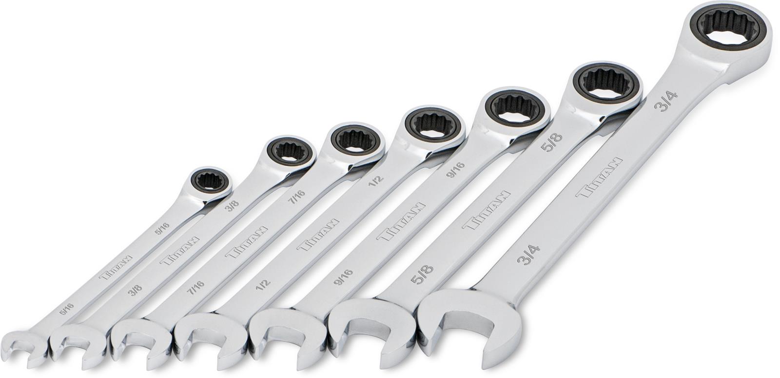 Titan Tools 17350 Titan 7-Piece SAE Ratcheting Combination Wrench Sets - Intensery