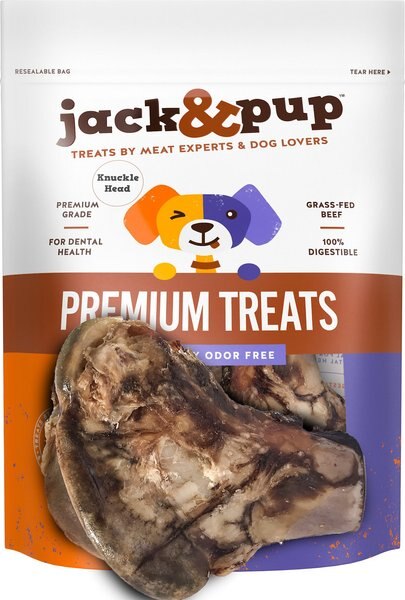 Jack and Pup Large Roasted Beef Knuckle Head Bone Dog Treat， 2 count - Intensery