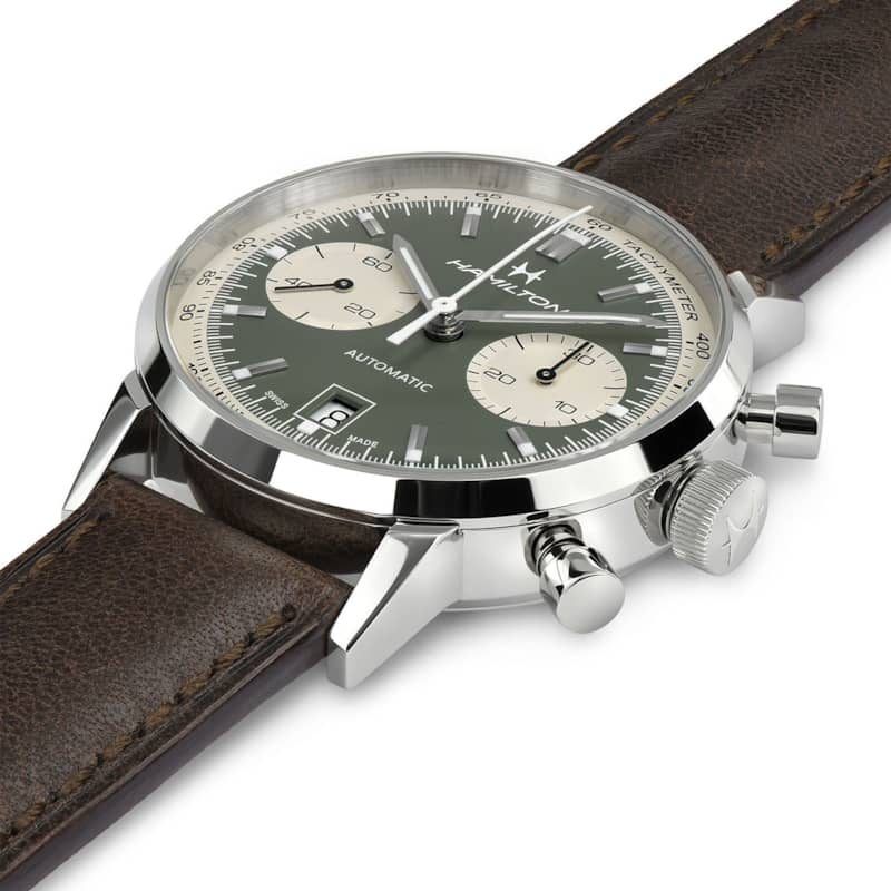 Hamilton American Classic Intra-Matic Auto Chrono Green Dial Brown Leather Watchļ¼?40mm - Intensery