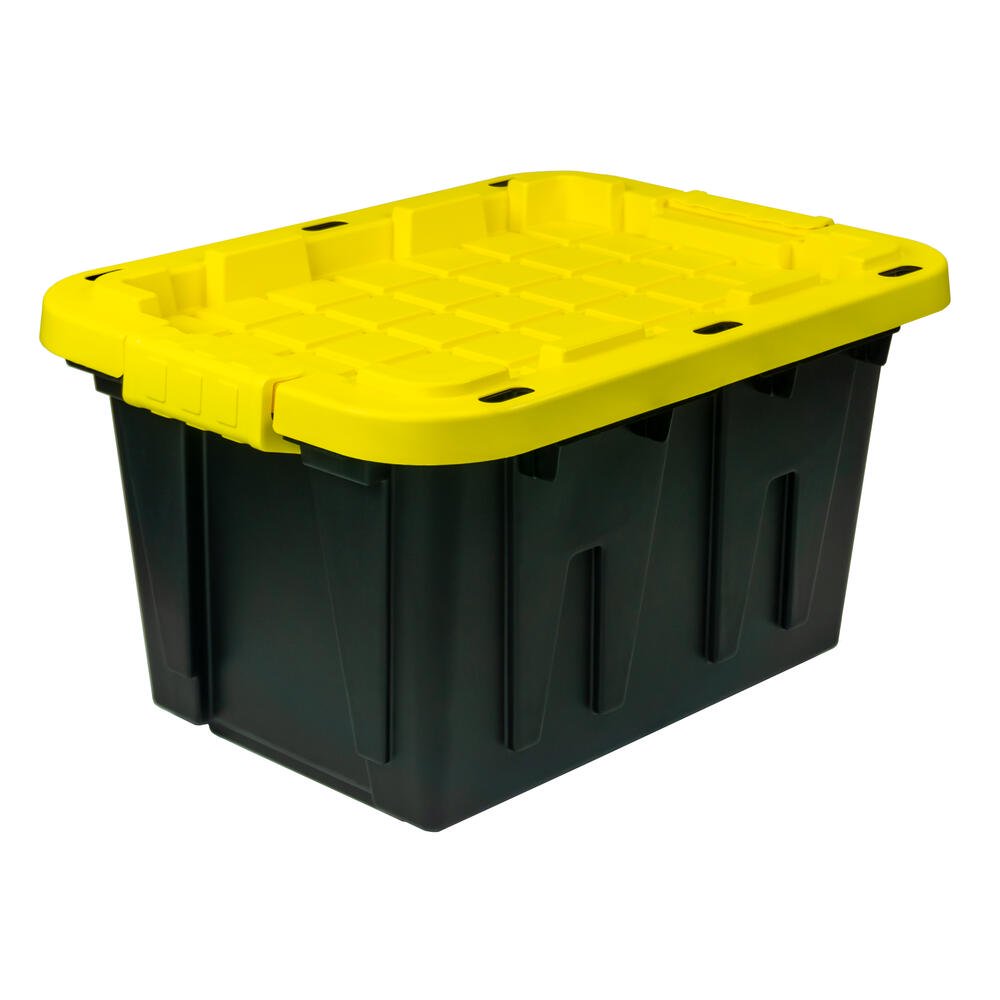 Juggernaut Storage 12 Gal. Plastic Storage Tote， Black Bottom and Yellow Snap Lid (6 pk.) - Intensery
