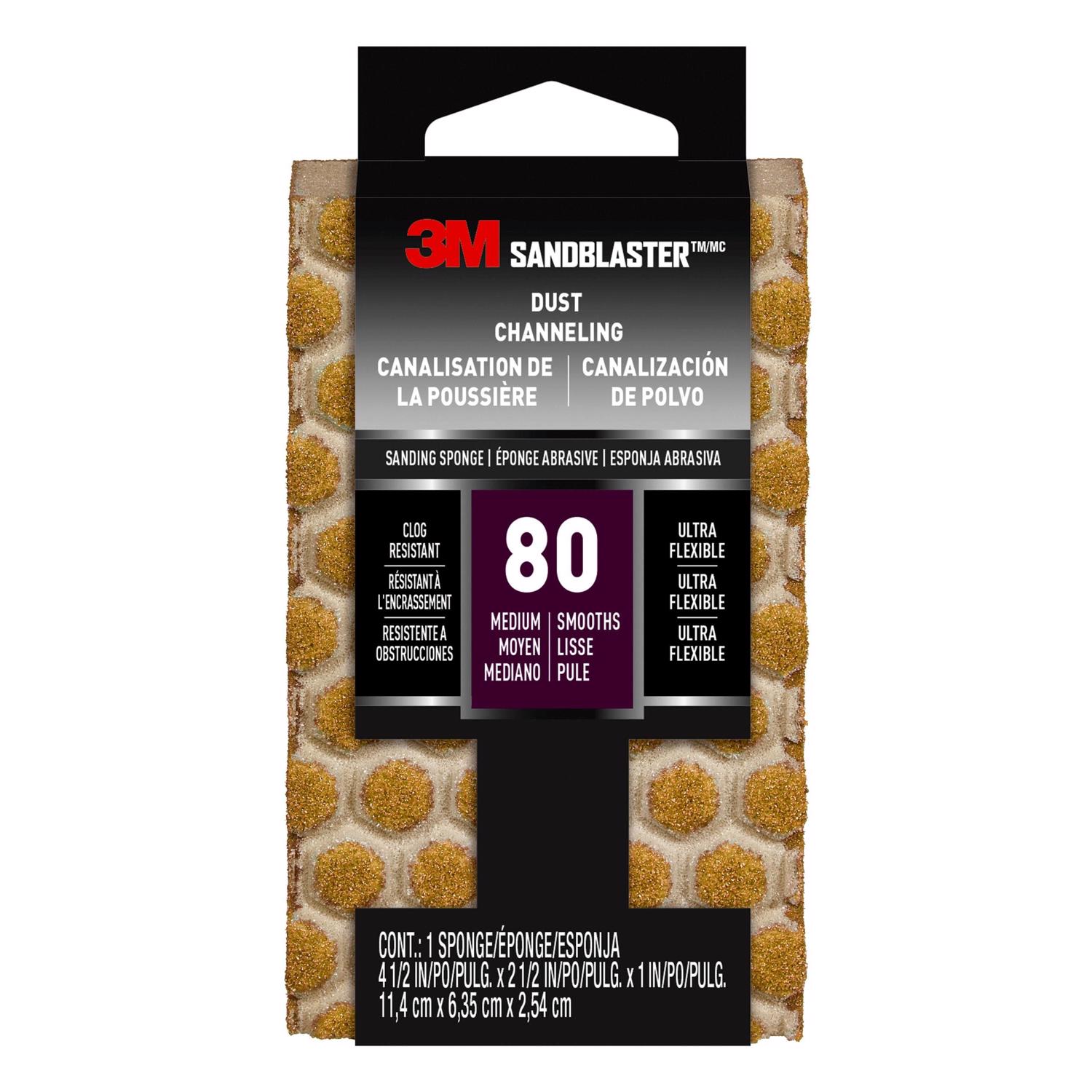 3M 4-1/2 in. L X 2-1/2 in. W X 1 in. 80 Grit Medium Flat Surface Dust Channeling Sanding Sponge - Intensery