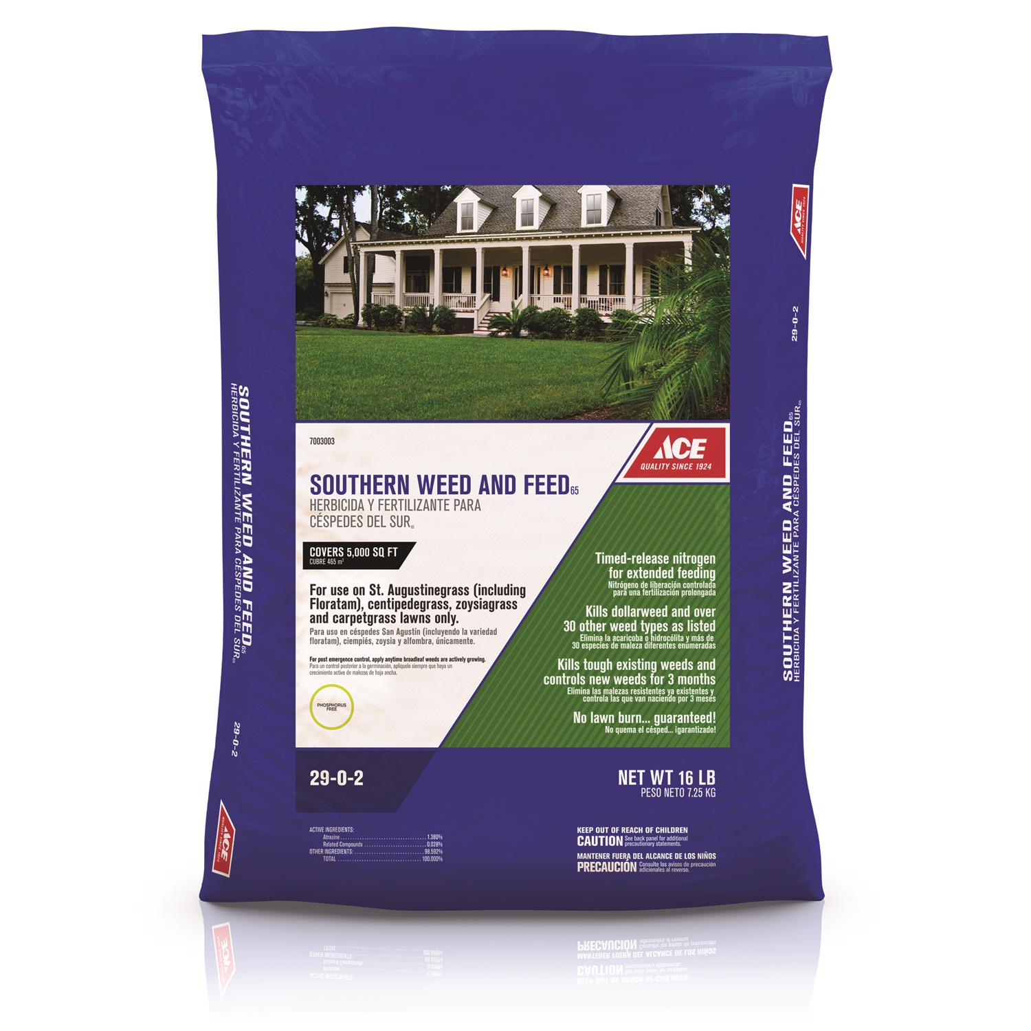 Ace Southern Weed \u0026 Feed Lawn Fertilizer For Multiple Grass Types 5000 sq ft - Intensery