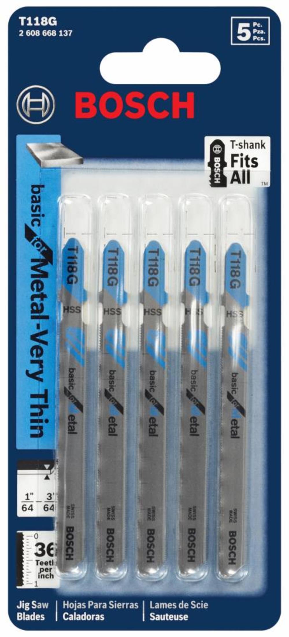 5 pc. 3-5/8 In. 36 TPI Basic for Metal T-Shank Jig Saw Blades - Intensery