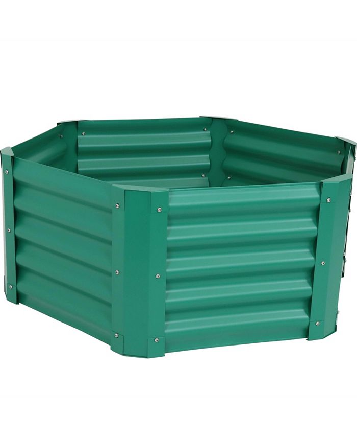 Sunnydaze Decor Powder-Coated Steel Hexagon Raised Garden Bed - Green - 41 in - Intensery