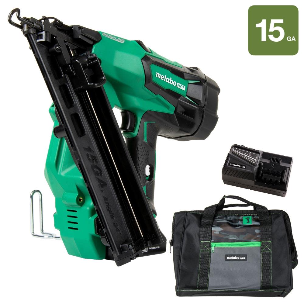 Metabo HPT 2-1/2 In. 18V Brushless Lithium Ion 15 Gauge Angled Finish Nailer NT1865DMASM from Metabo HPT - Intensery