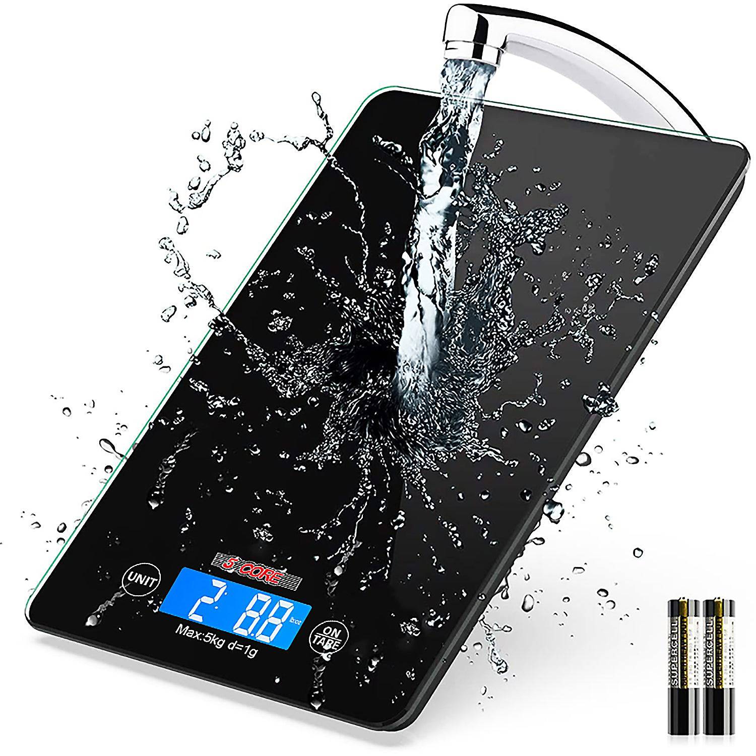 5Core Kitchen Food Scale 11Lb/ 5KG | Digital Touch Screen Black Tempered Glass Scale | Weight KG, LB, GM for Cooking, Baking, Batteries Included K 43 - Intensery
