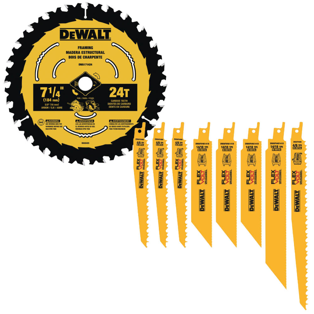 FLEXVOLT Reciprocating Saw Blade Set- 8 Pack and 7-1/4-in 24T Saw Blades with ToughTrack Tooth Design3 pack - Intensery
