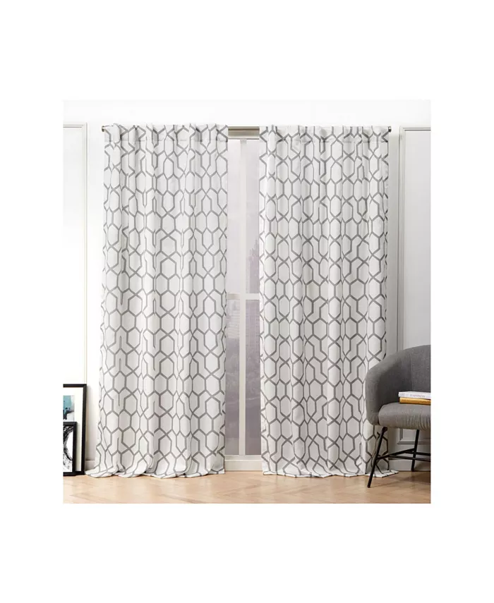 Nicole Miller Hexa Geometric Print Hidden Tab Top Curtain Panel Pair， 54