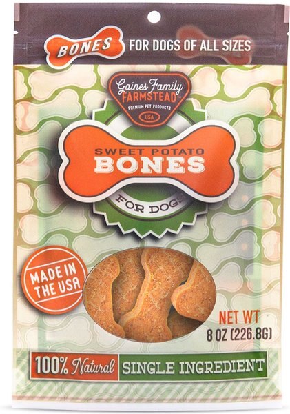 Gaines Family Farmstead Sweet Potato Bones Grain-Free Dog Treats， 8-oz bag - Intensery