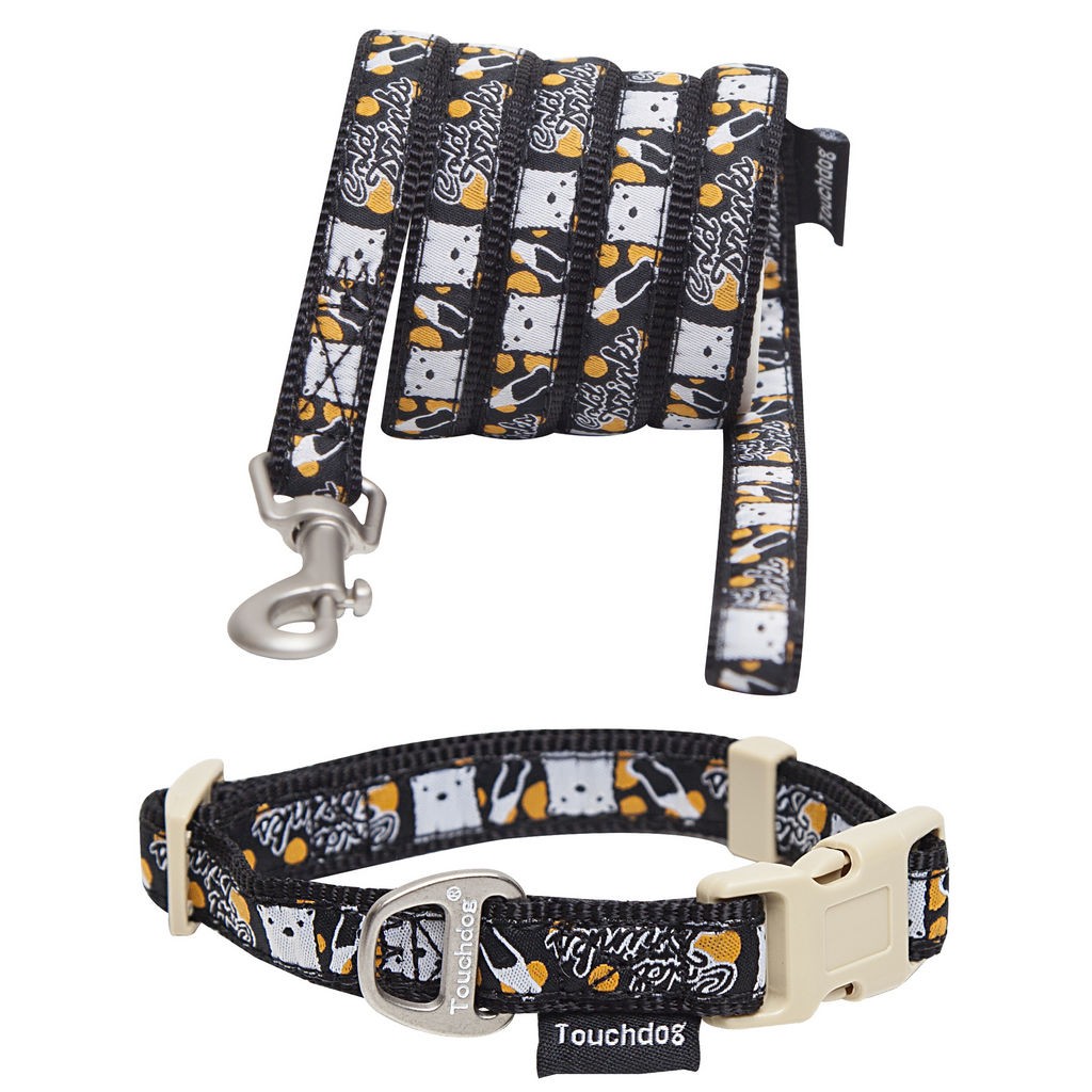 Touchdog 'Caliber' Designer Embroidered Fashion Pet Dog Leash And Collar Combination in Black Pattern (Medium) - Pet Life CLSH1BKMD - Intensery