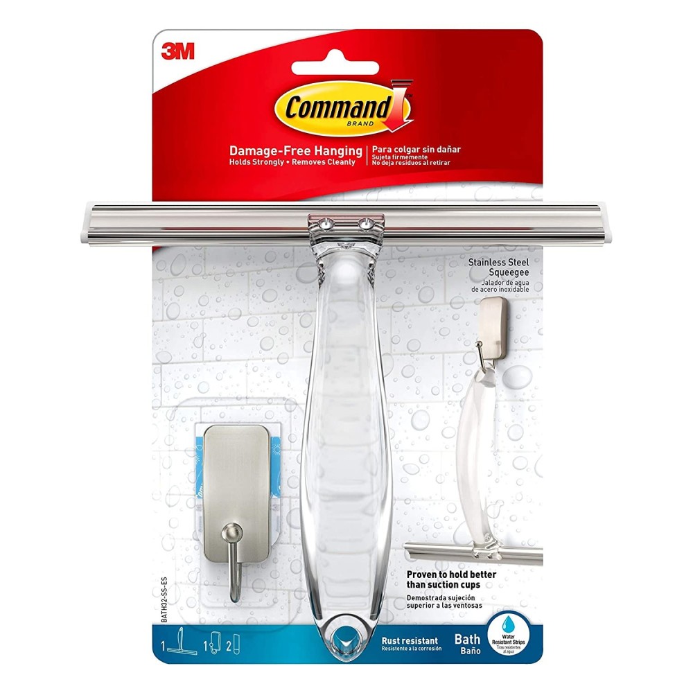 3M Command Metal Bath Squeegee and Satin Nickel Hook - Intensery