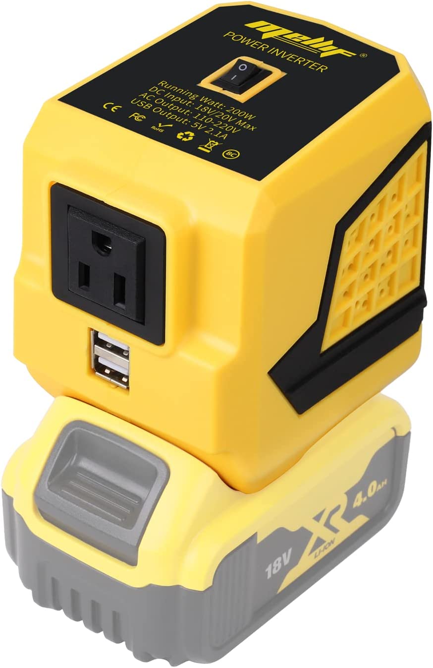 200W Power Inverter for Dewalt 20V MAX Battery with 1 AC Outlet 2 USB Ports LED Light Outdoor Generator (Tool ONLY) - Intensery