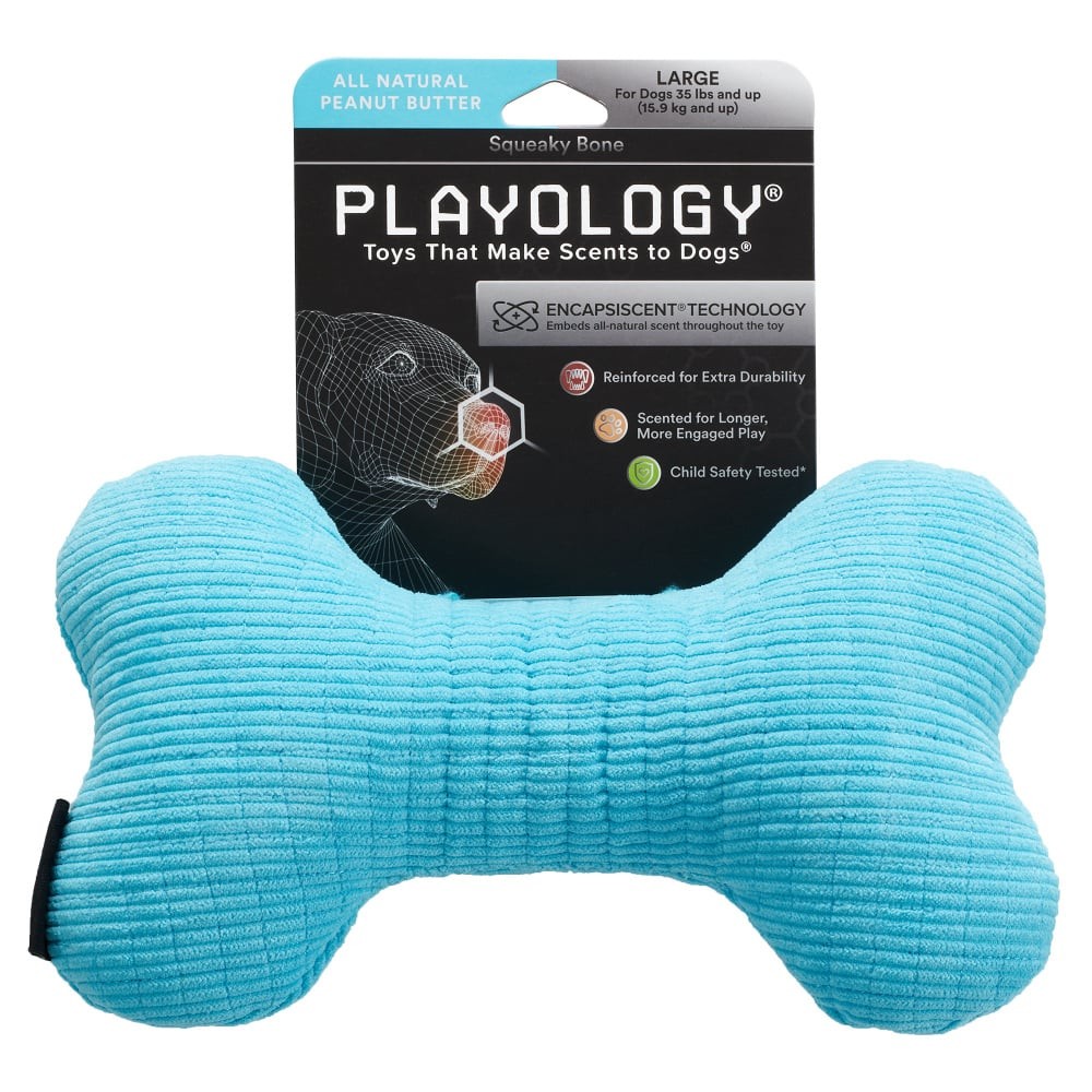 Playology Plush Bone Peanut Butter Scented Dog toy - Medium - Intensery