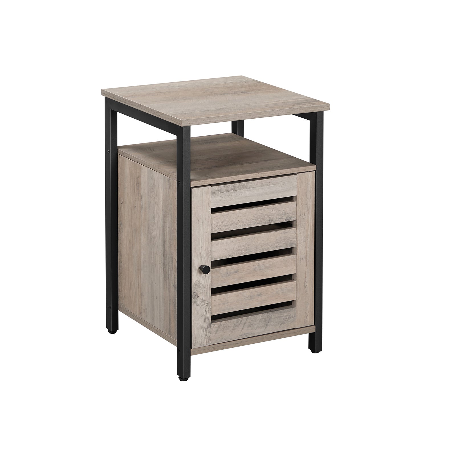 VASAGLE Industrial Rustic Brown End Table with CabinetGreige + Black - Intensery