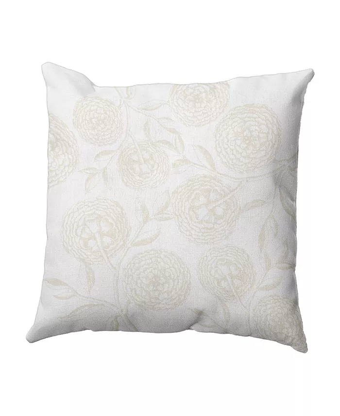 E by Design Antique Flowers 16 Inch White and Off White Decorative Floral Throw Pillow - Intensery