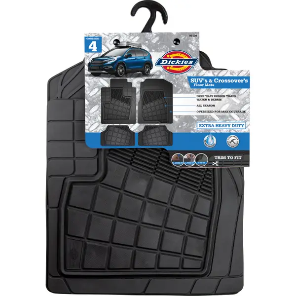 Dickies Icon 4-Piece SUV Black Rubber Floor Mats - Intensery